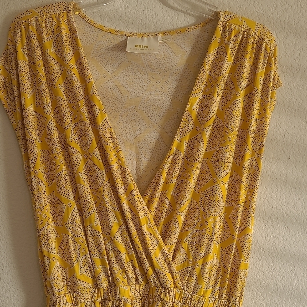 Maeve Yellow Absract Print Asymetrical Hem Shortsleeve Dress Size M - Picture 6 of 13